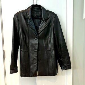 Avanti black very soft leather 3 button jacket